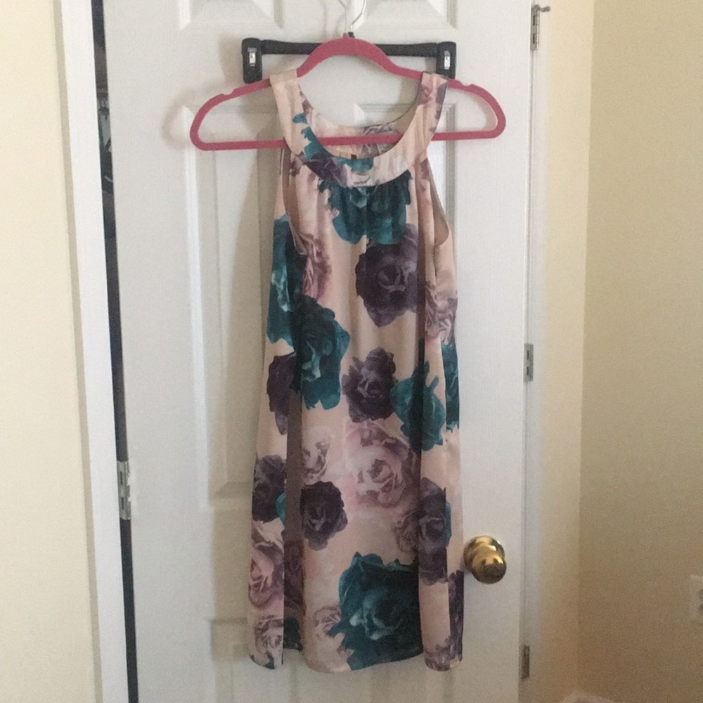 Flower printed satin, mid-length dress